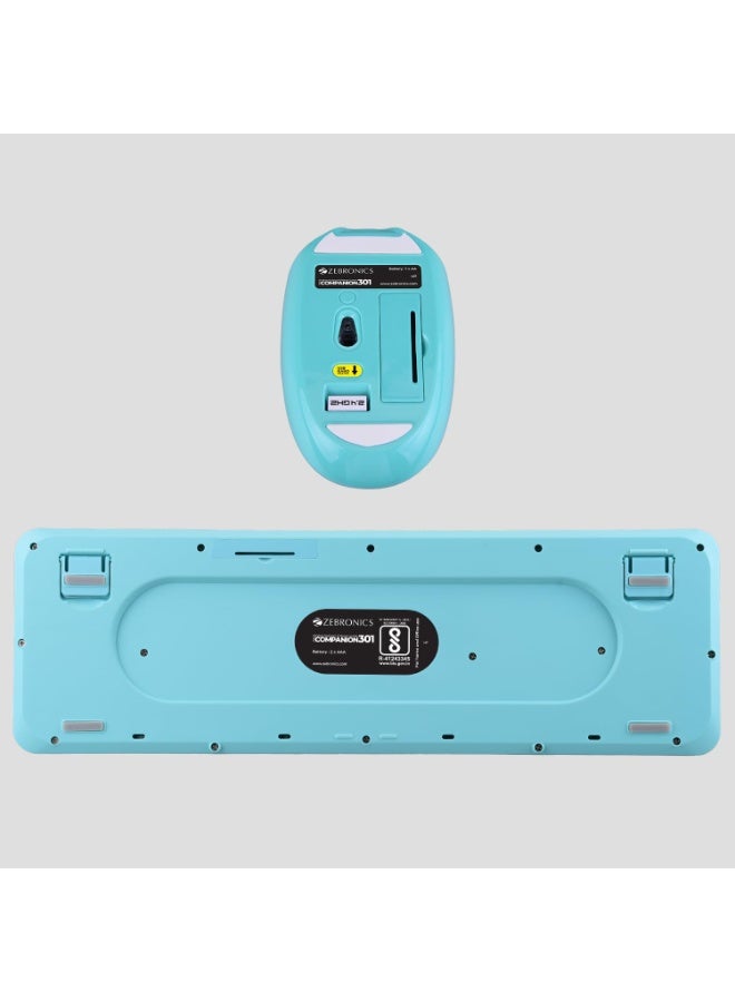 ZEBRONICS Companion 301 2.4GHz Wireless Keyboard & Mouse Combo with UV Printed, Retro Style Keys, 104 + 12 Integrated Multimedia Keys, 1600 DPI, High Precision, Zeb-Companion 301 (Aqua Green) - Image 2